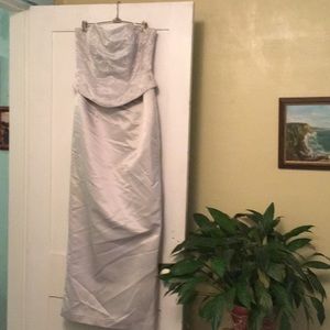 Strapless special occasion dress, silver grey.